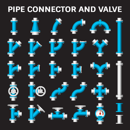 Vector icon of steel pipe connector and valve for plumbing work.のイラスト素材
