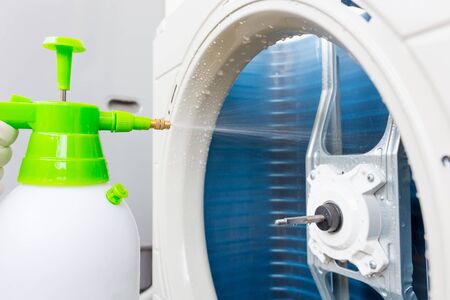 Air compressor part of air conditioner system and cleaning work.