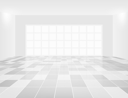 Interior of room with grid line of tile floor for background.のイラスト素材