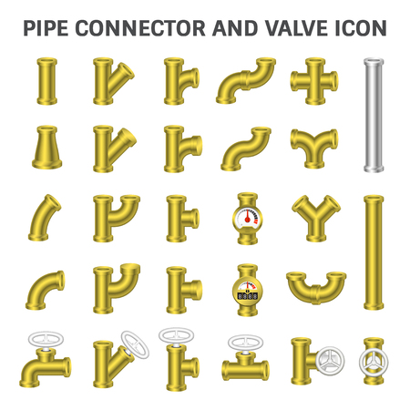 Vector icon of steel pipe connector and valve for plumbing work.のイラスト素材