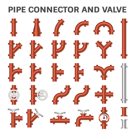 Vector icon of steel pipe connector and valve for plumbing work.のイラスト素材