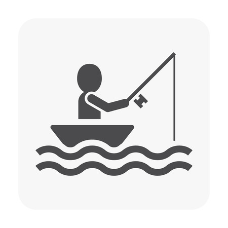 Man fishing on boat - Camping and activity icon on white.のイラスト素材