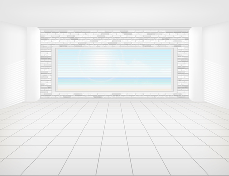 Tile floor with grid line and light from window in perspective view for background.のイラスト素材