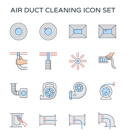 Air duct pipe and cleaning work icon set, 64x64 perfect pixel and editable stroke.のイラスト素材
