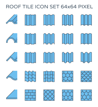 Roof tile icon set, 64x64 perfect pixel and editable stroke.のイラスト素材