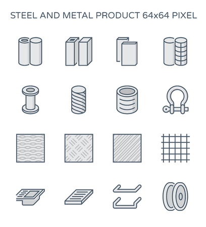 Steel and metal product  icon set, 64x64 perfect pixel and editable stroke.のイラスト素材