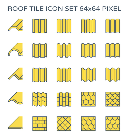 Roof tile icon set, 64x64 perfect pixel and editable stroke.のイラスト素材