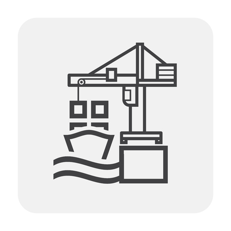 Crane and cargo ship icon on white.のイラスト素材