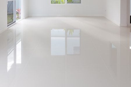 White tile floor clean condition with grid line for background.の写真素材