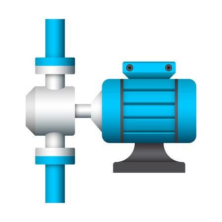 Electric water pump and steel pipe for water distribution isolated on white background.のイラスト素材