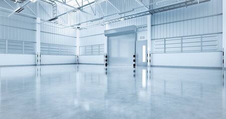 3D rendering of factory  building with concrete floor and shutter door for industrial background.の写真素材
