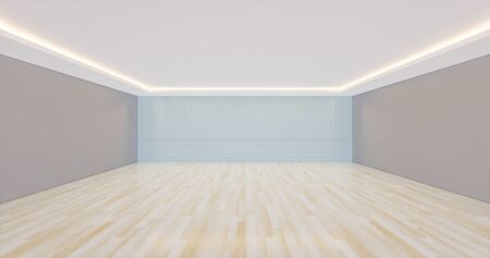 3D rendering of empty room with wood floor and light from ceiling for background.の写真素材