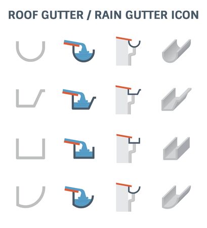 Roof gutter or rain gutter and drainage system icon set design.のイラスト素材