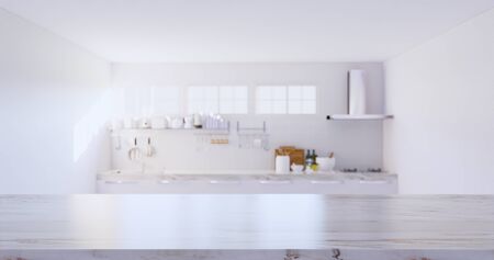 3d rendering of marble counter and kitchen background.の写真素材