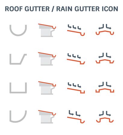 Roof gutter or rain gutter and drainage system icon set design.のイラスト素材