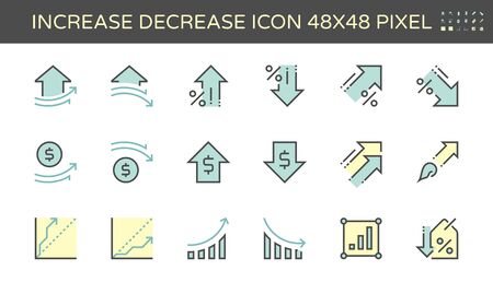 Increase decrease and arrow vector icon set, 48x48 pixel perfect and editable stroke.のイラスト素材