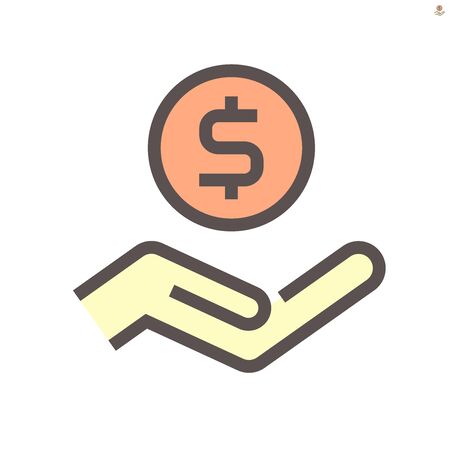 Coin and hand vector icon for financial graphic design element, 48x48 pixel perfect and editable stroke.のイラスト素材