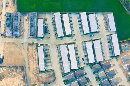 Housing estate and construction work in aerial view, Chiang Mai of Thailand.