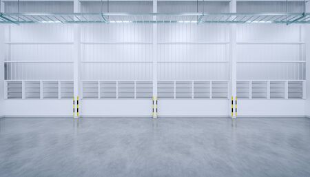 3d rendering of empty warehouse building with concrete floor new and clean condition.の写真素材
