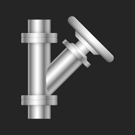 Steel pipe connector and valve icon design isolated on white bakcground.のイラスト素材