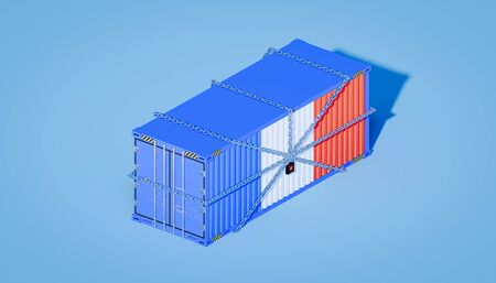 3d rendering of cargo container and coronavirus lockdown franch business concept.
