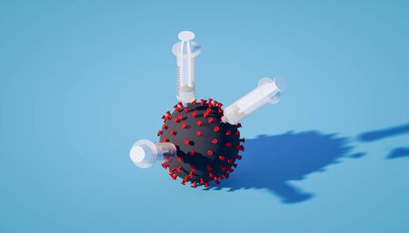 3d rendering of coronavirus vaccine concept on color background.の写真素材