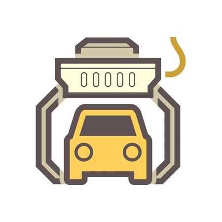 Robot hand lifting car product in automotive production industry vector icon design on white background.のイラスト素材