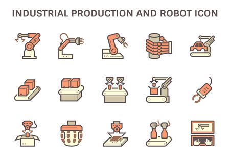 Industrial production icon such as robot, production line, box packaging and other vector icon set design.のイラスト素材