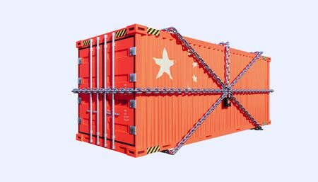 3d rendering of cargo container and  China trade lockdown