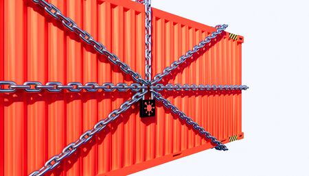 3d rendering of cargo container and trade lockdown by coronavirus concept design.