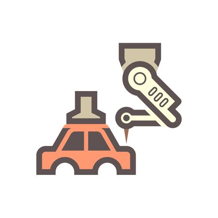 Robot working with car body in automotive industry vector icon design on white bÃackground.のイラスト素材