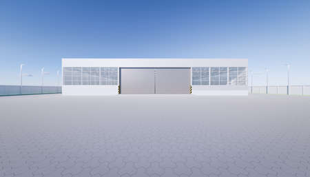 3d rendering of empty room and white tile floor with grid line and shiny reflection with clear glass door in perspective view, clean and new condition use to background.の写真素材