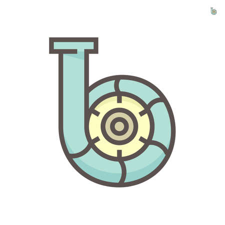 Water pump vector icon or centrifugal pump. Powered by electric motor or engine.のイラスト素材