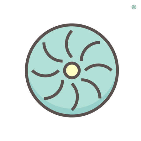 Propeller icon. Device with a rotating hub and radiating blade. Rotational motion of the blades is converted into thrust. Install at front of engine or motor. For aircraft, fan, boat etc. 64x64 pixel.のイラスト素材