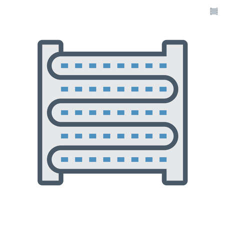 Condenser unit icon. That is a cooling, heat ventilation and moisture control technology for air conditioning HVAC system. Consist of copper tube, fluid and gas inside. 64x64 px.のイラスト素材