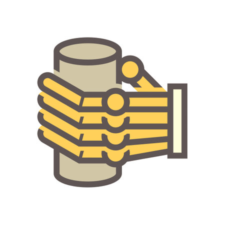 Robot hand pick up drinking glass vector icon. Mechanical hand control by software computer. Concept for robotic, artificial intelligence (AI), futuristic, technology, science, industry, prosthesis.のイラスト素材