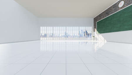 3d rendering of classroom background. Empty room interior in school, university or college. And...