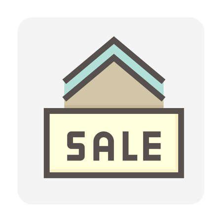 House for sale vector icon. That foreclose real estate or property consist of home or house building and forsale sign. Also for development, owned, rent, buy, purchase or investment. 48x48 pixel.のイラスト素材