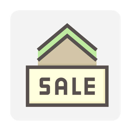 House for sale vector icon. That foreclose real estate or property consist of home or house building and forsale sign. Also for development, owned, rent, buy, purchase or investment. 48x48 pixel.のイラスト素材