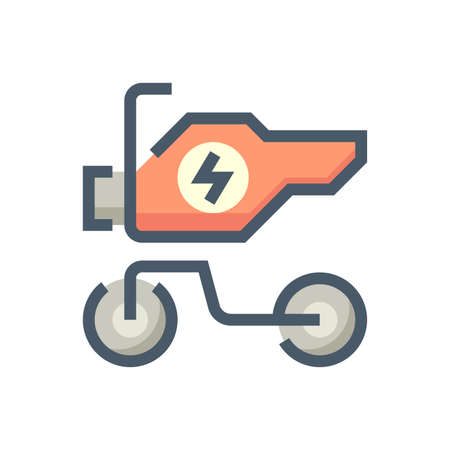Motorcycles or scooters vector icon design. Also called moped, bike or motorbike. That electric vehicle (EV) consist of motor and battery for drive, transportation and travel by green energy. 48x48 pxのイラスト素材