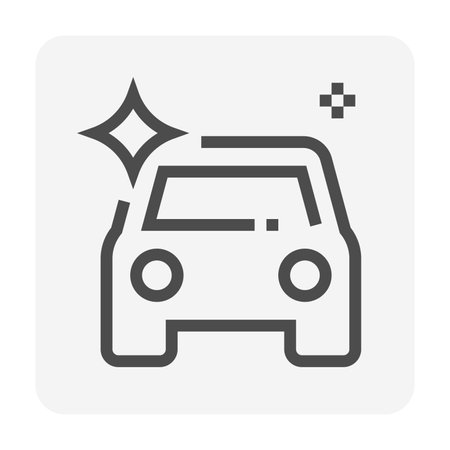 Car shine vector icon design at front view. That clean, glossy and shiny surface after auto detailing service by polishing, buffing out, coating and waxing. 48x48 pixel perfect and editable stroke.のイラスト素材
