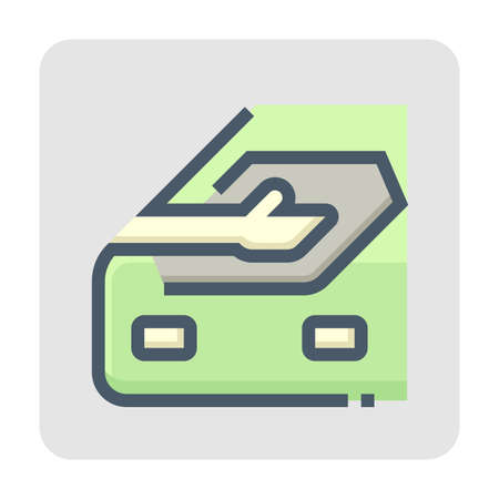 Auto detailing vector icon. Consist of orbital polisher machine or power tool, pad, car. Scratch removal service by polishing, buffing out, coating and waxing for clean, glossy, shiny surface. 48x48 pのイラスト素材