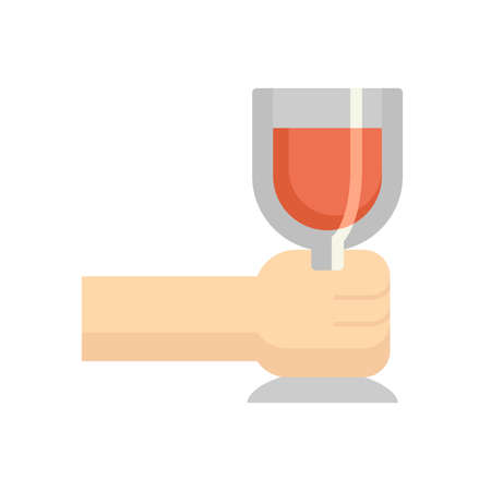 Poinsettia cocktail and hand holding a drink glass vector icon. Alcoholic beverage mixture of champagne and cranberry juice for celebration, merry christmas, holiday, happy new year in winter season.のイラスト素材