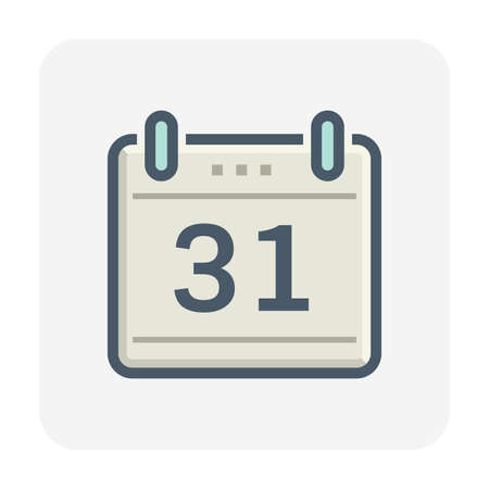 Advent calendar vector icon design isolated on white background consist of 31 number on square paper sheet. Concept for countdown, last year, deadline or appointment. Decorative object for desk officeのイラスト素材