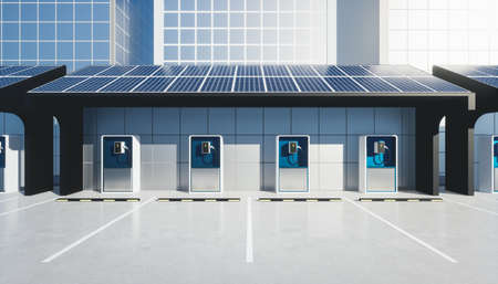 3d rendering of charging station. May called EV charger or charging point for recharge electric...
