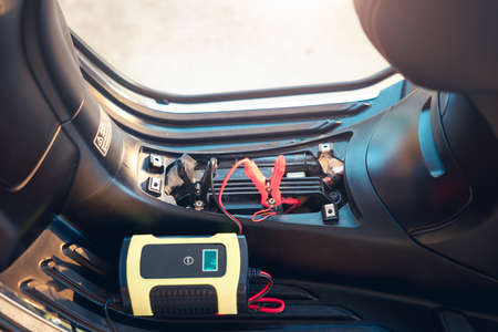 Charging electric power, energy to accumulator or dead battery in breakdown motorcycle for start....