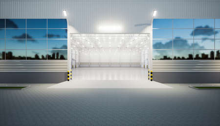 3d rendering of exterior commercial building. May called modern factory, warehouse, hangar, shop or...