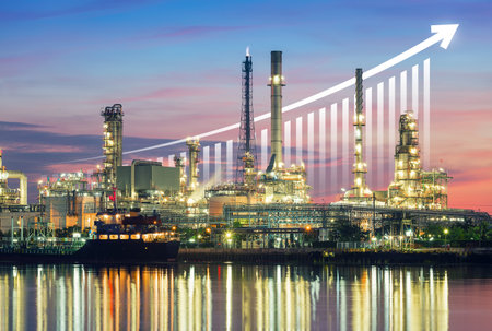Oil refinery at side of Jao praya river in Bangkok, Thailand.