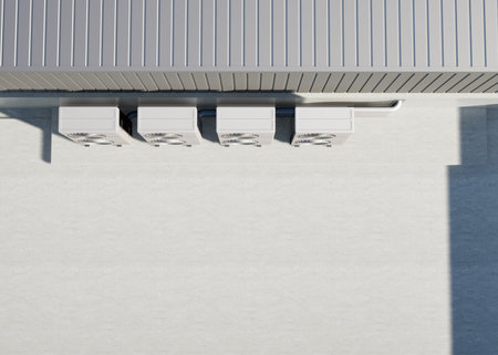 3d rendering of condenser unit or compressor on rooftop of industrial plant, factory. Unit of ac or air conditioner, hvac or heating ventilation and air conditioning system.の写真素材