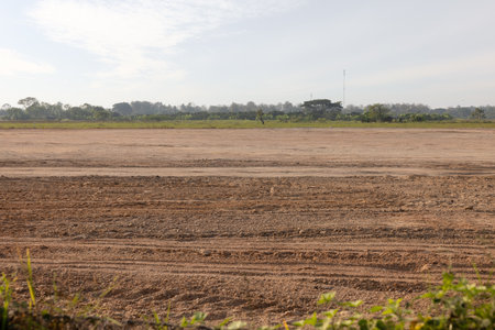 Land, landscape in Chiang Mai. Include soil backfill, empty or vacant area at outdoor. Real estate or property for small plot, development, housing construction, investment.の写真素材